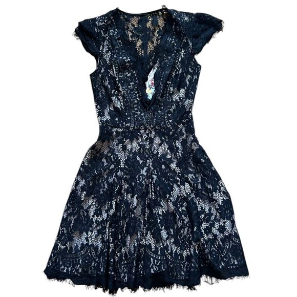 The Jetset Diaries X Free People Fantasia Skater Dress Black Nude Lace XS - Picture 4 of 8